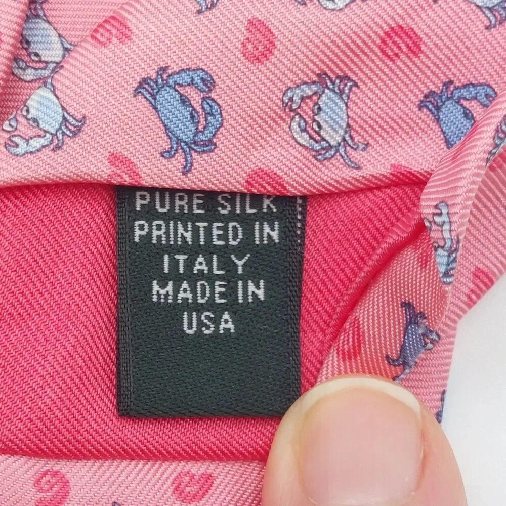 BROOKS BROTHERS Country Club Blue Crabs100% Silk Tie USA Made Pink Designer